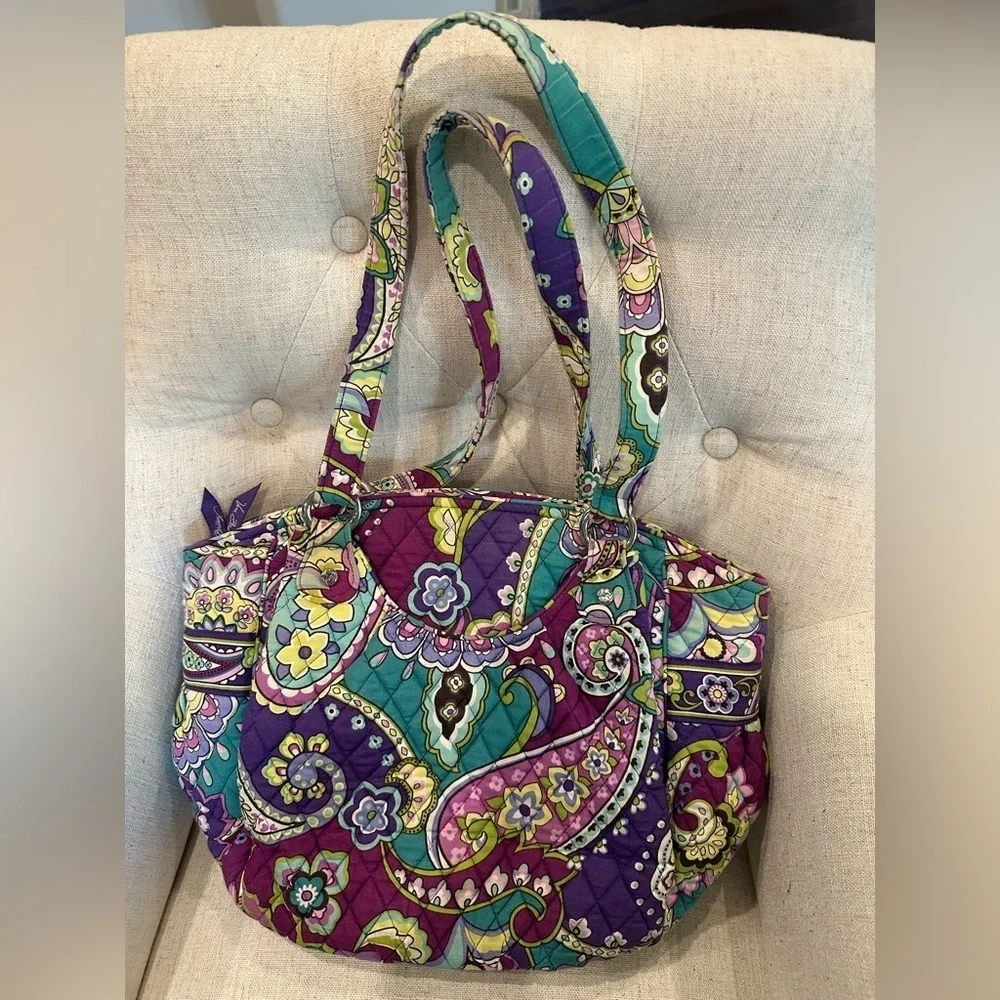 Vera Bradley Glenna Satchel Purse Bag “Heather” Colorful Floral Paisley Pockets